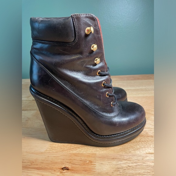 Marc by Marc Jacobs Lace Wedge Shoes Black Leather Platform bootie - Picture 3 of 7